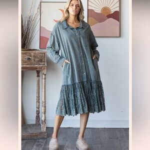 Oli & Hali Elegant Blue Lace Hem Dress